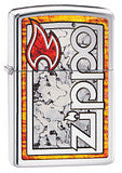 Z-Fuzion Stained Glass Window with Zippo Logo on High Polish Chrome base model case 250
