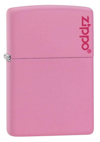 Front view Pink Matte Lighter with Zippo Logo Lighter shot at a 3/4 angle