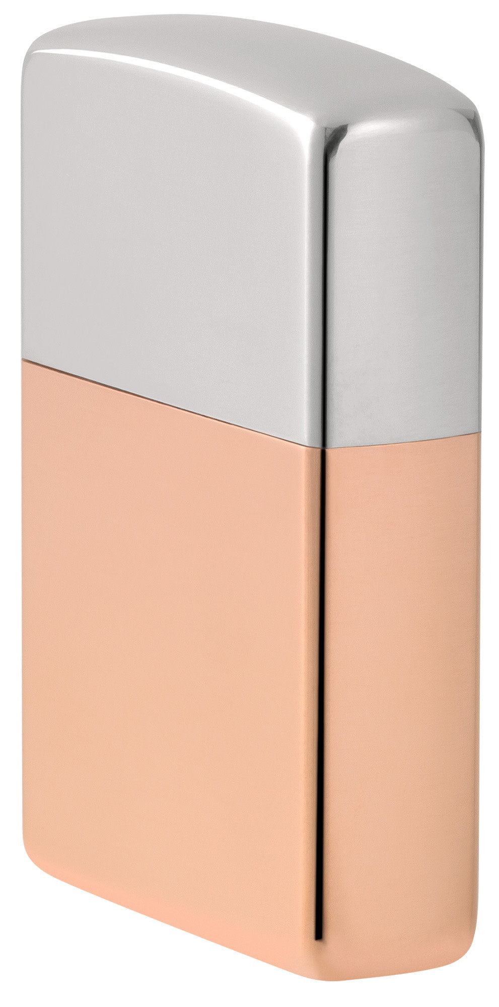 Angled shot of Zippo Bimetal (Copper Bottom) Windproof Lighter showing the front and right side of the lighter.