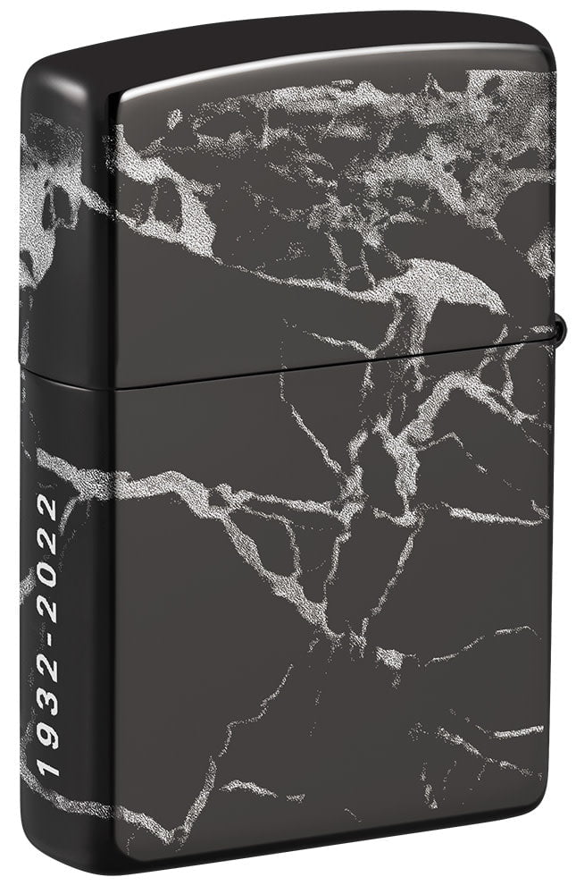 Back shot of 90th Anniversary "Everyday" Piece Windproof Lighter standing at a 3/4 angle