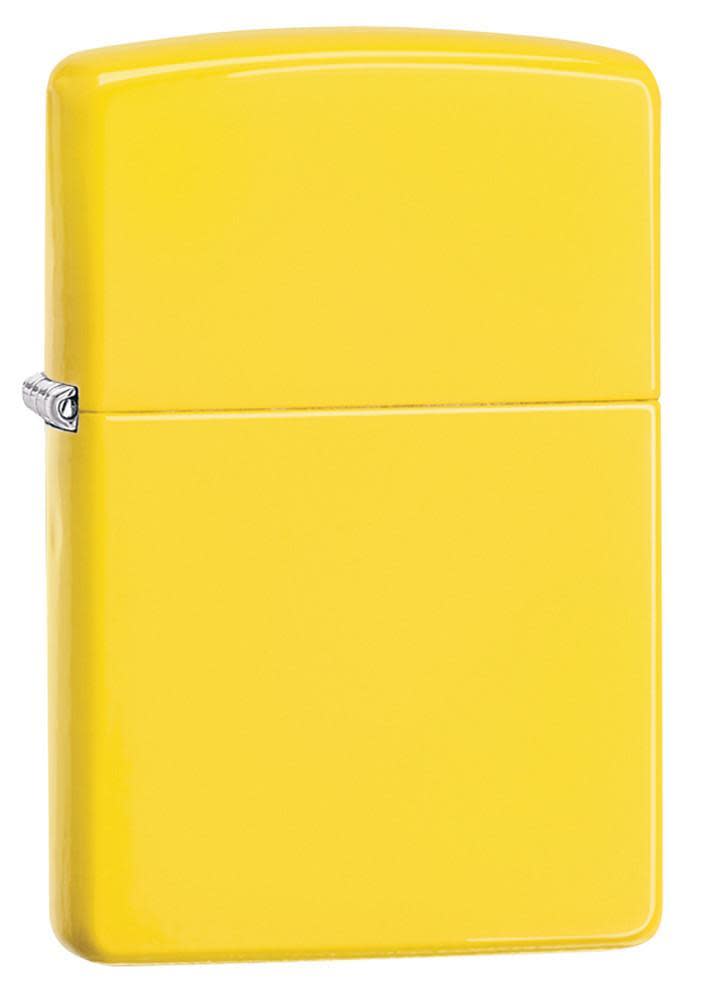 Front shot of Classic Lemon Windproof Lighter standing at a 3/4 angle