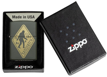 Sasquatch Crossing Windproof Lighter in its packaging