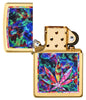 Leaf Design Brushed Brass Windproof Lighter with its lid open and unlit