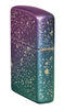 Starry Sky Design Iridescent Windproof Lighter standing at an angle showing the back and hinge side of the lighter
