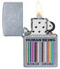 Human Being Design Street Chrome™ Windproof Lighter with its lid open and lit