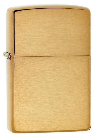 Armor® Brushed Brass Windproof Lighter standing at a 3/4 angle