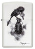 Front View of Steven Spazuk Art with Black Bird on Hand Grenade Windproof Lighter.