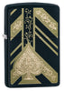 Black Matte Ace of Spades Windproof Lighter standing at a 3/4 angle