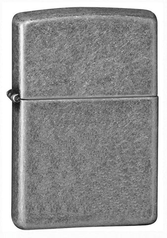 Front shot of Classic Antique Silver Plate Windproof Lighter standing at a 3/4 angle