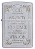 Front shot of Satin Chrome Serenity Prayer Windproof Lighter.