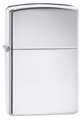Armor® High Polish Chrome Windproof Lighter standing at a 3/4 angle