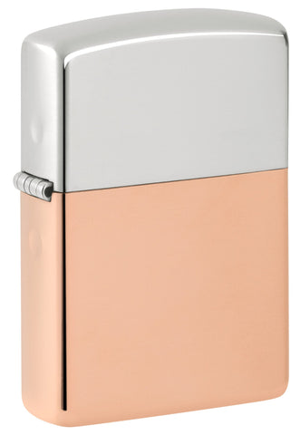 Front shot of Zippo Bimetal (Copper Bottom) Windproof Lighter standing at a 3/4 angle.