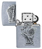 Dead Mans Hand Surprise Emblem Design Street Chrome™ Windproof Lighter with its lid open and unlit