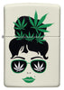 Front shot of Zippo Cannabis Girl Design Glow In The Dark Pocket Lighter.