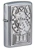 Front shot of Lucky 7 Emblem Street Chrome™ Windproof Lighter standing at a 3/4 angle