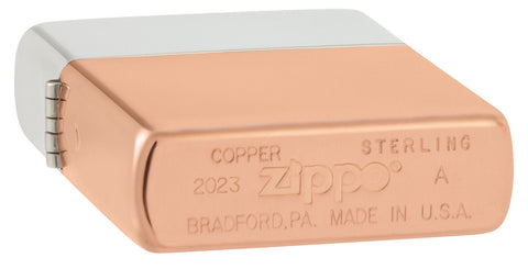 Zippo Bimetal (Copper Bottom) Windproof Lighter laying down showing the bottom stamp.