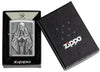 Front shot of Anne Stokes Gothic Prayer Emblem Brushed Chrome Windproof Lighter.