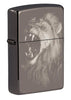 Front shot of Lion Design Black Ice® Photo Image Windproof Lighter standing at a 3/4 angle