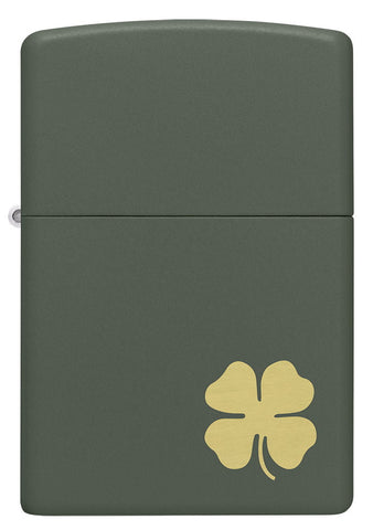 Front shot of Four Leaf Clover Green Matte Windproof Lighter.