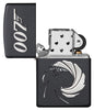 James Bond 007™ Texture Print Black Matte Windproof Lighter with its lid open and unlit
