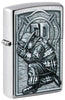 Front shot of Firefighter Design Street Chrome™ Windproof Lighter standing at a 3/4 angle.