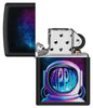 Zippo Astronaut Design Black Matte Windproof Lighter with its lid open and unlit.